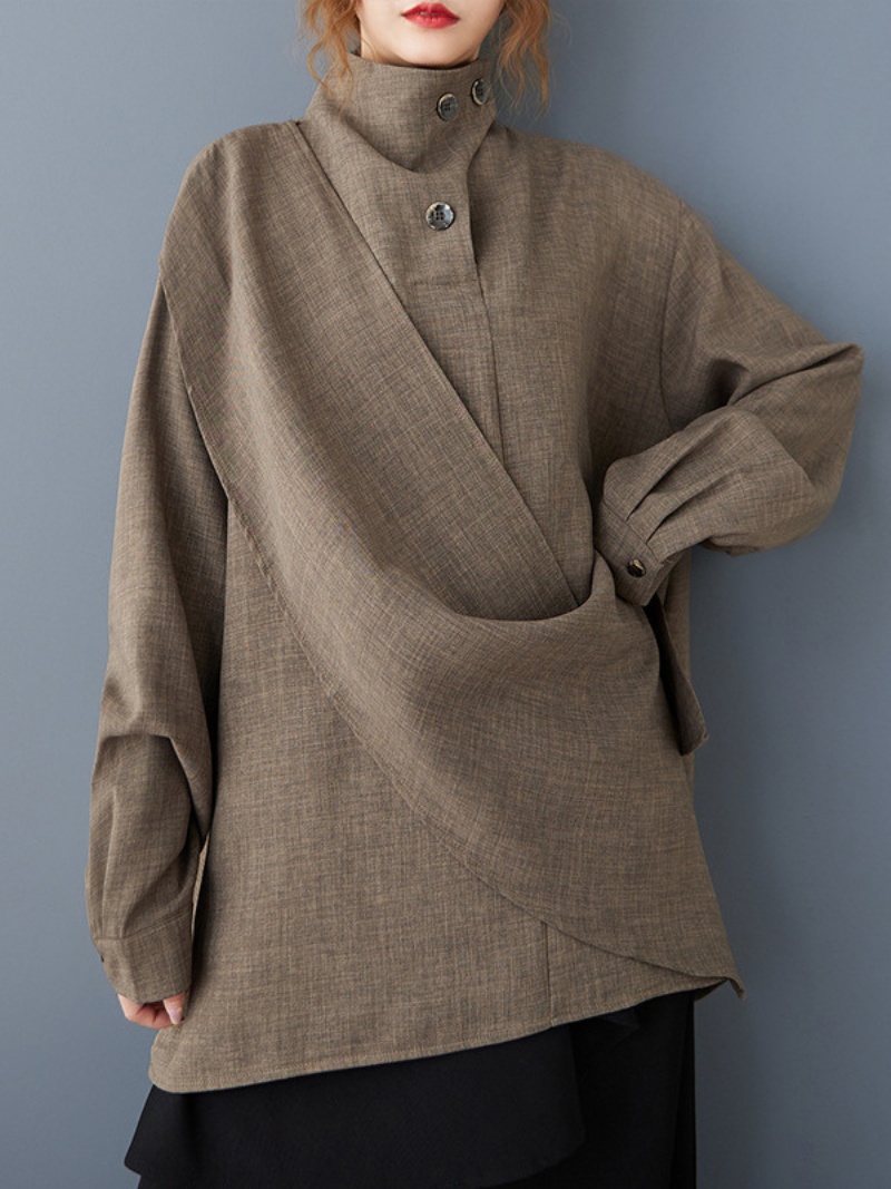 Chic City Tunic for Effortless Days — Asymmetric High-Neck Elegance Top