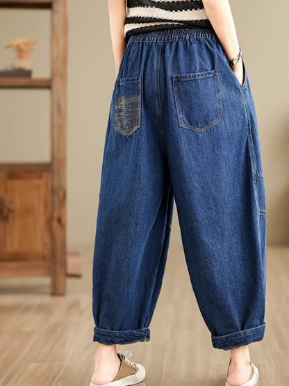 Damen Retro Lockere Lässige Hose mit weitem Bein