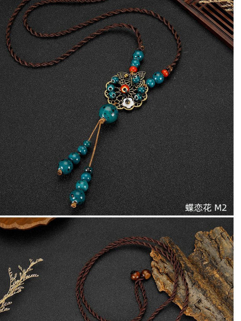 Chine esthétique de style ethnique Chaîne Rétros Retro Retro tissé de style chinois Collier en céramique Pendentif