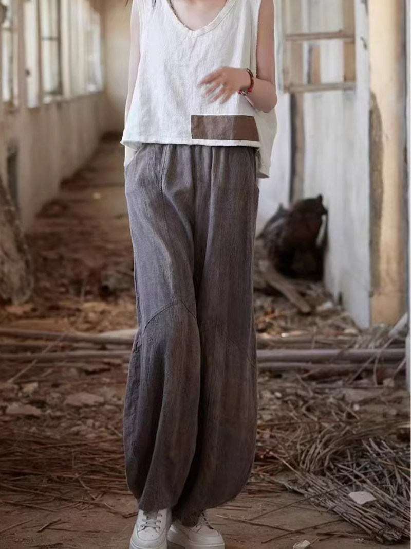 Women’s Wide-Leg Cotton Blend Balloon Pants with Pockets, Minimal Chic
