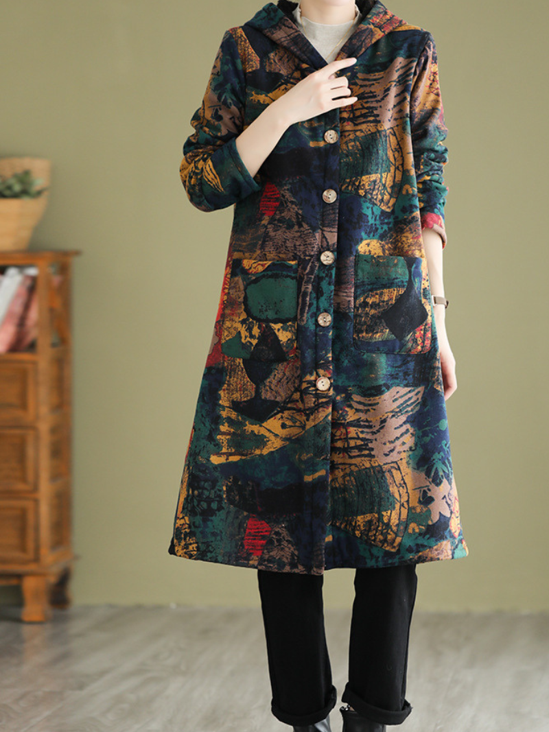 Women's  Front Pockets Hooded Coat