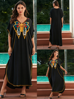 Vestido de kaftan suelto de vacaciones bordadas de comodidad y elegancia