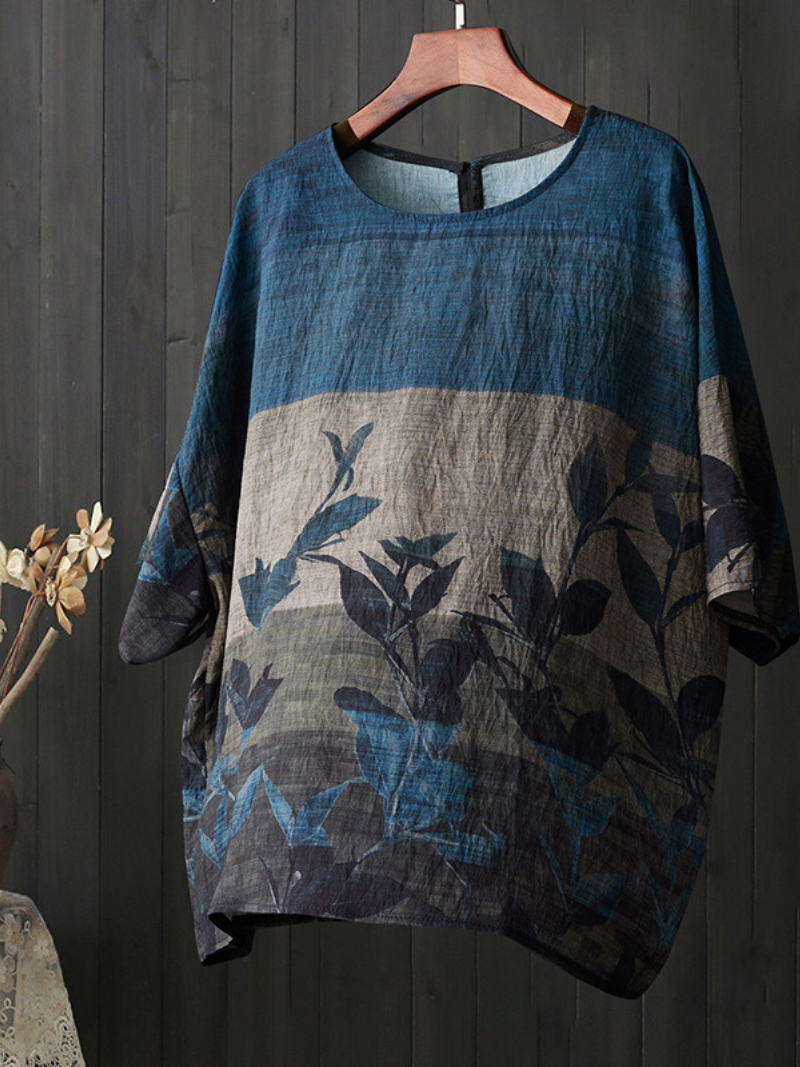 Tops de chemises à cou rond imprimées à la beauté des femmes imprimées