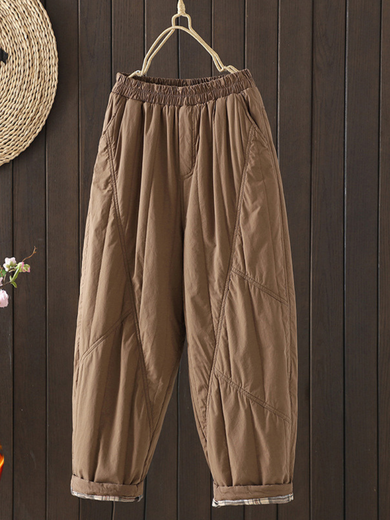 Chic Quilted Women's Cotton Pants with Elastic Waist and Cuffs