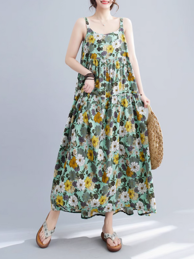 Women's Floral Green  A-Line Dress