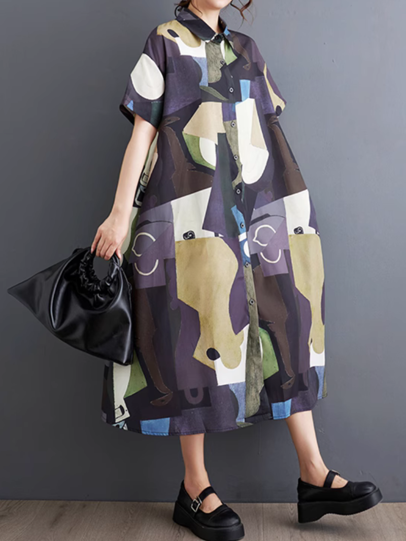 Women's Stylish And Easygoing Look Loose Printed A-Line Dress