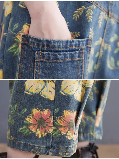 Women's Spring and Summer Printed Flower Bib's Dungarees