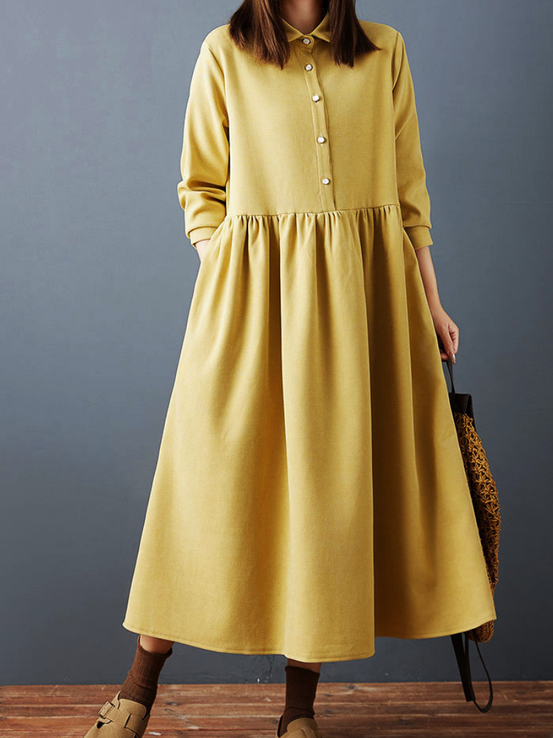 Button Down Collar Midi Dress for Women