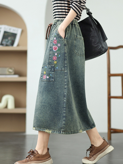 Women's Elegance & Comfy Loose Waist Embroidery Skirt