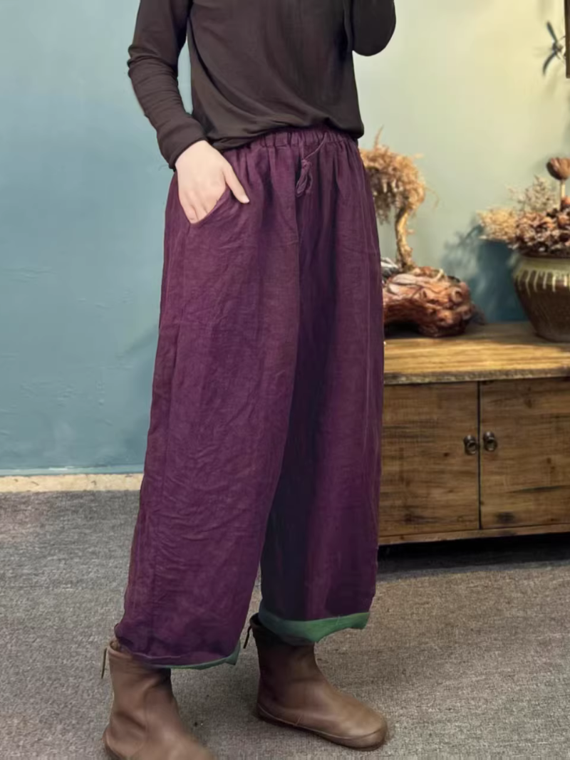 Relaxed Cotton Linen Pants with Tapered Cuffs, Artisanal Women's Trousers