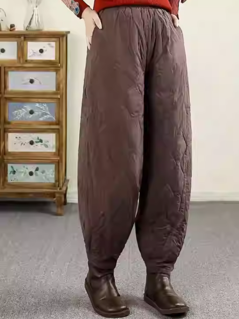 Chic Quilted Nylon Puffer Joggers, Elevated Women's Cozy Winter Pants