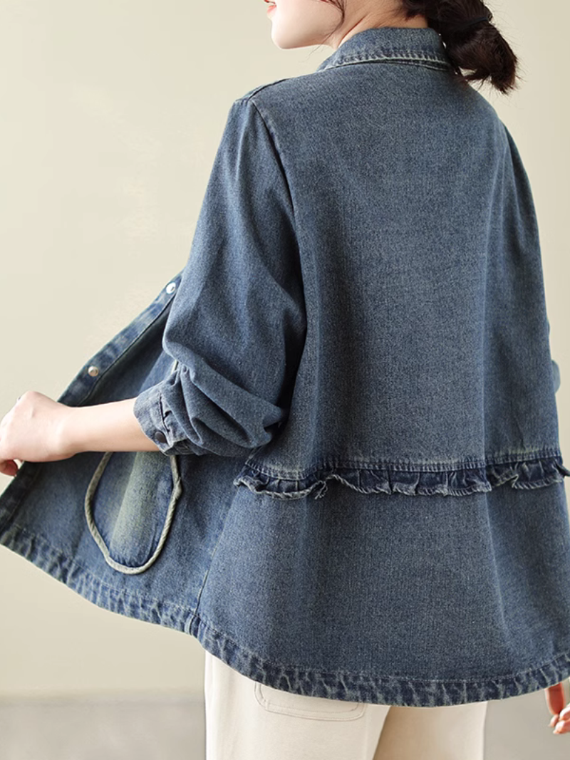 Women's Beautiful Side Pockets Denim Coat