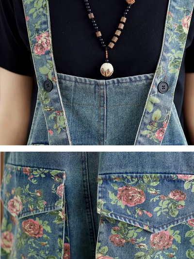 Women's Stylish Summer Look Printed Loose Flower Overalls Dungarees