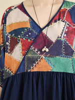 Patchwork V-Neck Boho Maxi Dress in Soft Viscose Blend Elegance