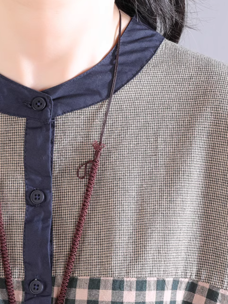 Round button neck midi dress