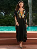 Vestido de kaftan suelto de vacaciones bordadas de comodidad y elegancia