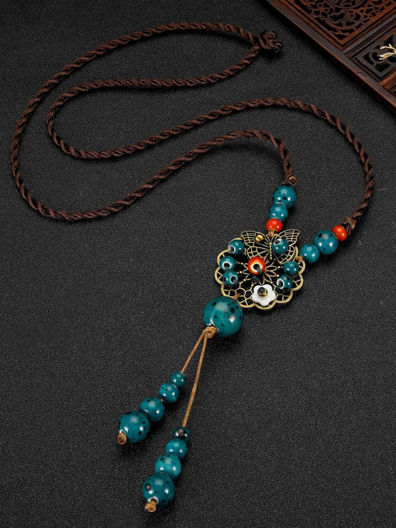 Chine esthétique de style ethnique Chaîne Rétros Retro Retro tissé de style chinois Collier en céramique Pendentif