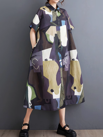 Women's Stylish And Easygoing Look Loose Printed A-Line Dress