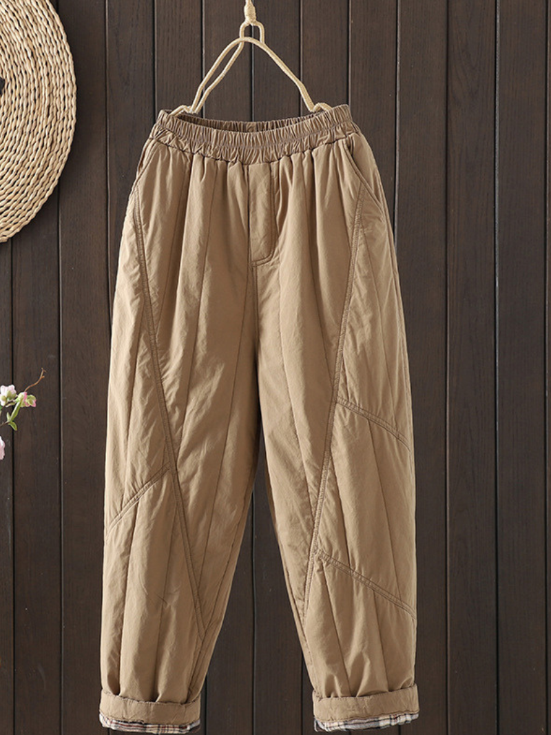Chic Quilted Women's Cotton Pants with Elastic Waist and Cuffs
