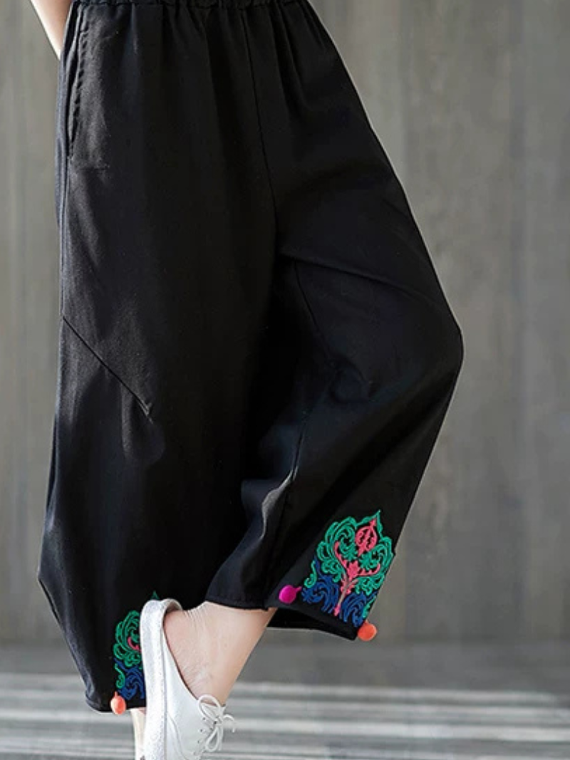 Breezy Weekend Confidence Linen Pants — Embroidered Hem, Effortless, Flattering Fit
