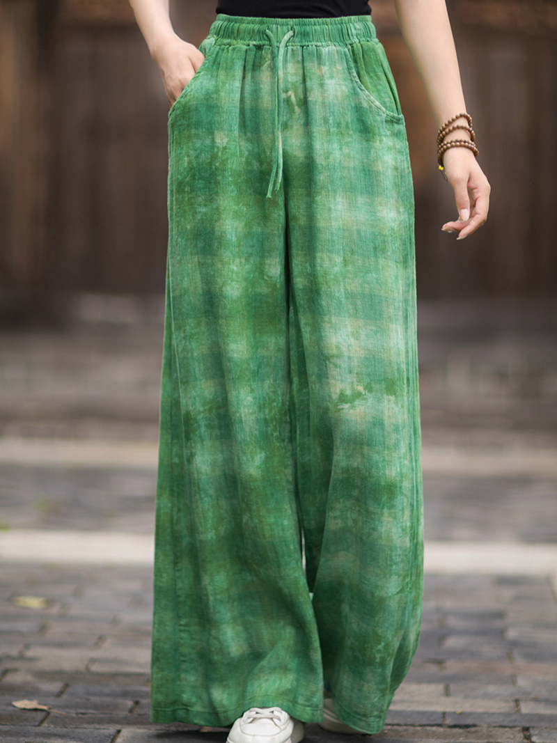 Artisanal Linen-Cotton Wide-Leg Palazzo Pants with Pockets, Women's Summer Elegance