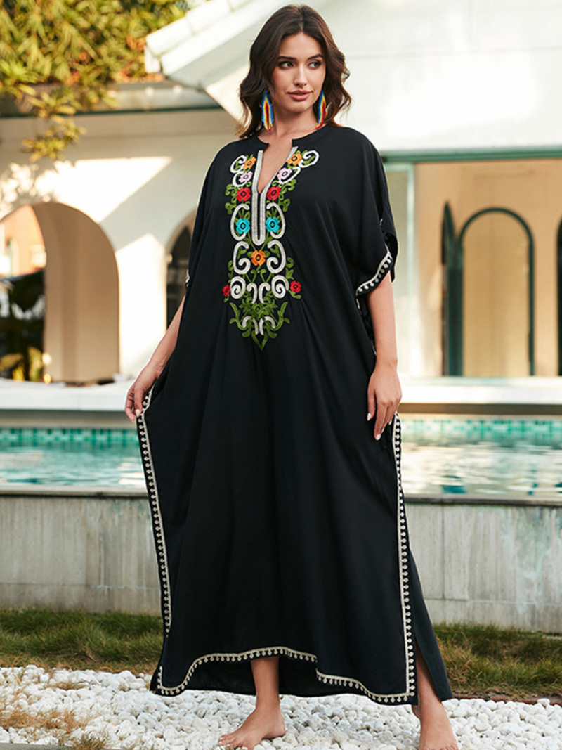 Rayon cross-frontière de la Rayon Broidered Slevees Kaftan Robe de Kaftan