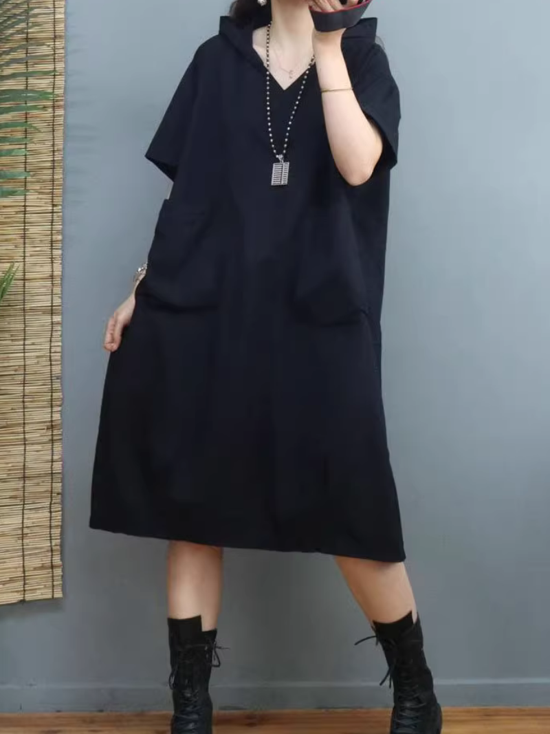 Mulher todos os dias usam camisa de capuz de bolso grande e de comprimento médio casual
