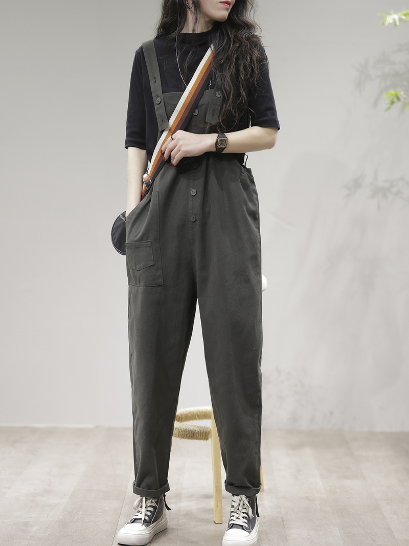 Women's Loose Solid Dungarees