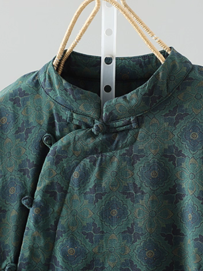 Mandarin-Collar Linen Cotton Wrap Blouse with Frog Buttons for Women