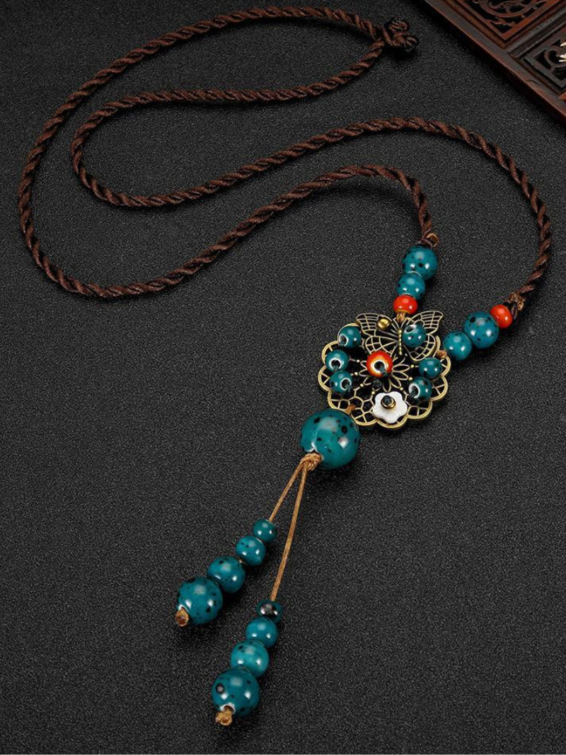 Chine esthétique de style ethnique Chaîne Rétros Retro Retro tissé de style chinois Collier en céramique Pendentif