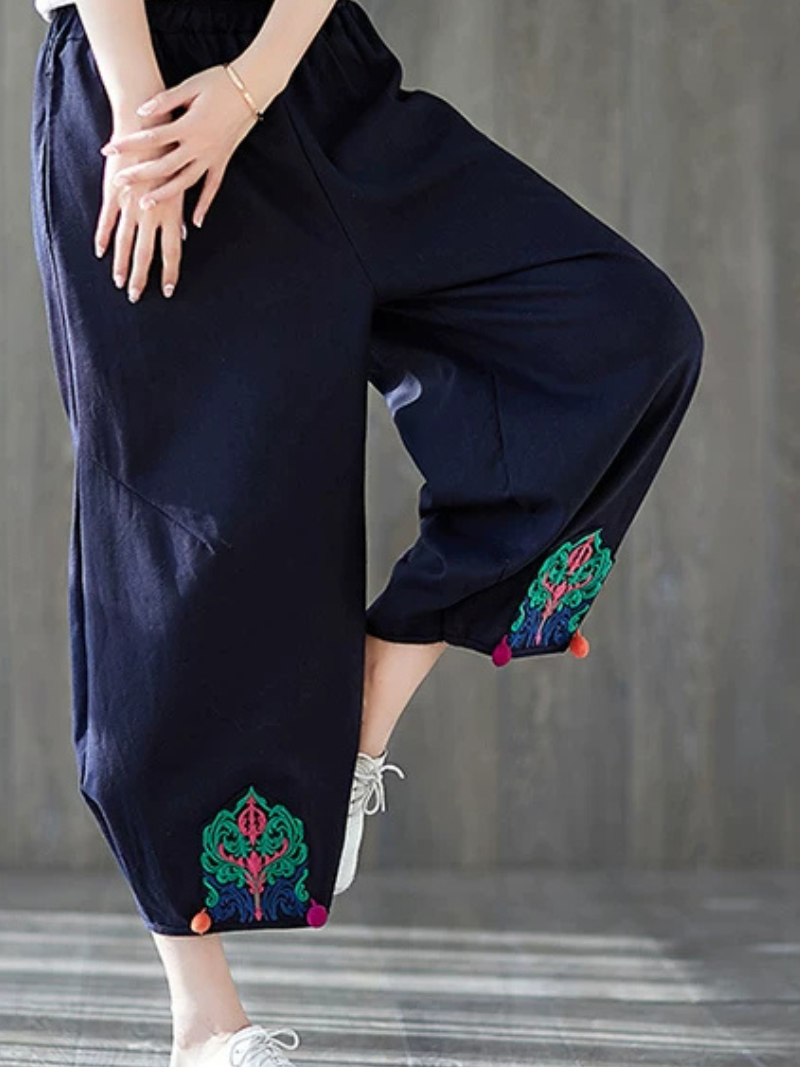 Breezy Weekend Confidence Linen Pants — Embroidered Hem, Effortless, Flattering Fit