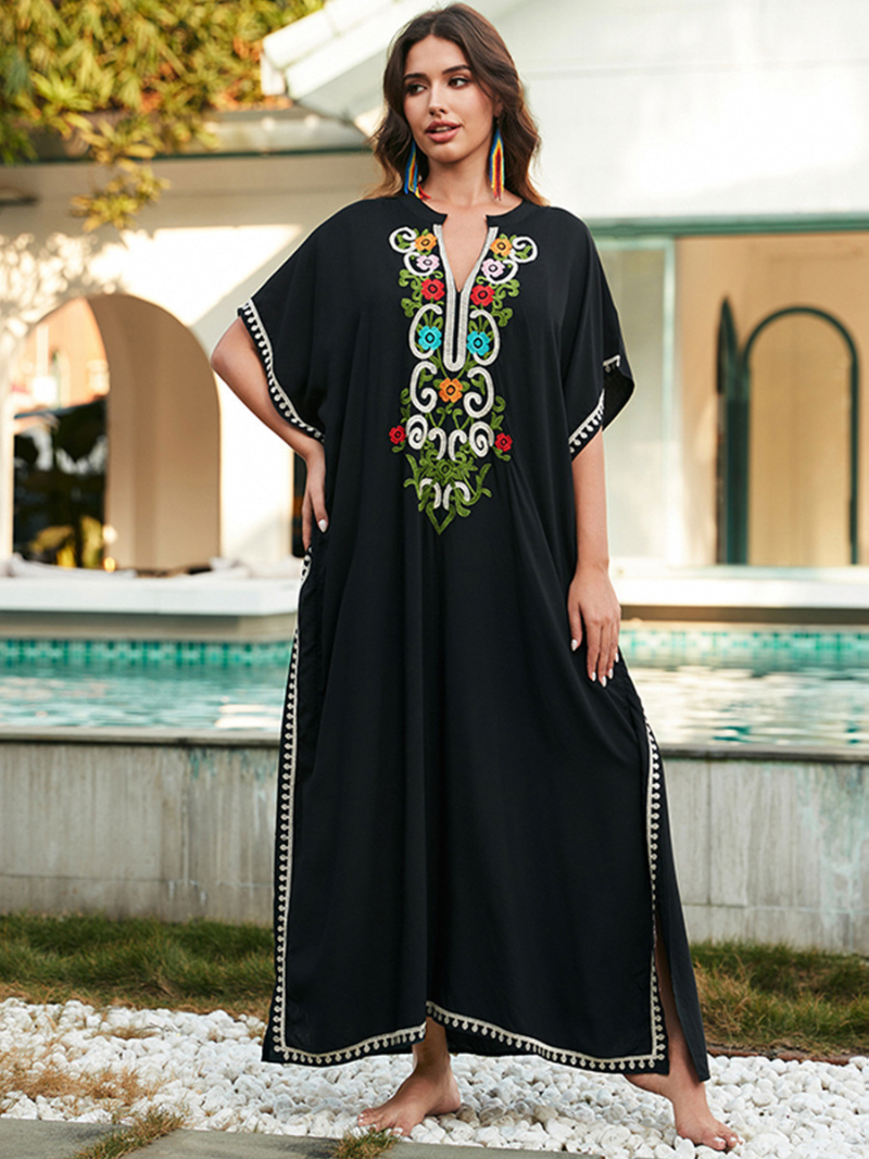 Rayon cross-frontière de la Rayon Broidered Slevees Kaftan Robe de Kaftan