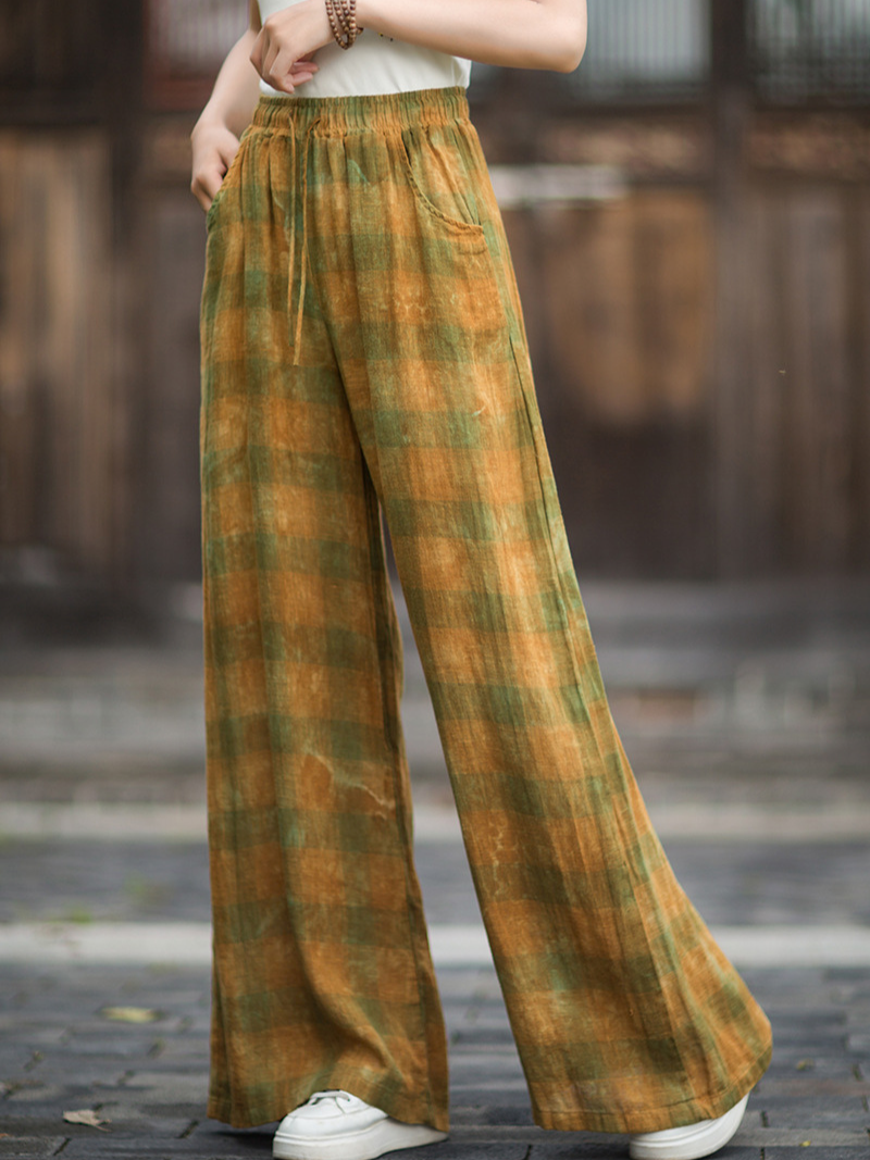 Artisanal Linen-Cotton Wide-Leg Palazzo Pants with Pockets, Women's Summer Elegance
