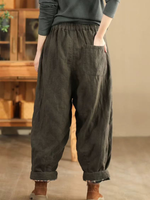 Artisan Cotton&Flax Relaxed Lantern Trousers – Women's Harem Pants with Pockets