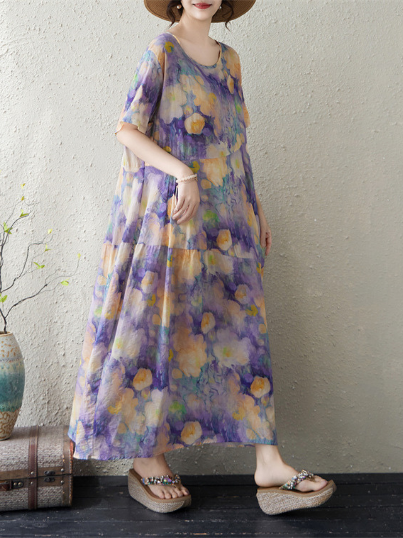 Weekend Brunch Beauty Floral Maxi Dress — Airy Cotton Linen Ease
