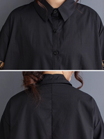 Embroidered Button-Front Shirt Dress with Lantern Sleeves, Chic and Elegant