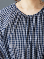 Gingham Midi Dress with Drawstring Waist in Cotton Blend Fabric