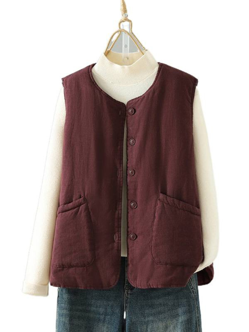 Chic Cotton&Flax Buttoned Women's Vest with Pockets, Minimal Layering Essential