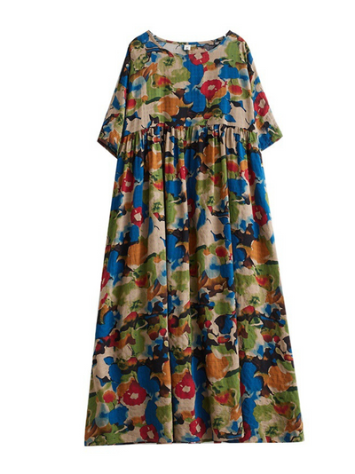 Women's Summer Boho Bloom Large Size Printed Smock Dress