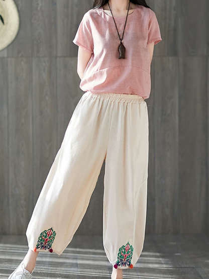 Breezy Weekend Confidence Linen Pants — Embroidered Hem, Effortless, Flattering Fit