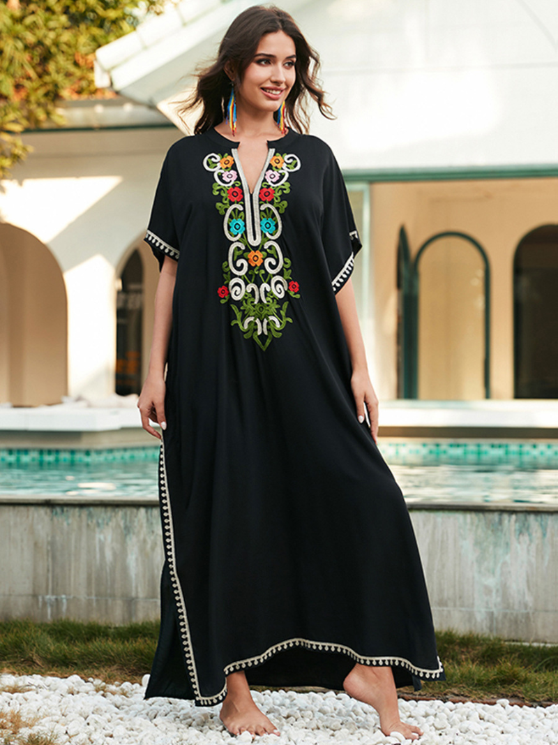 Vestido de kaftanes bordados de rayón transfronterizo de mujeres