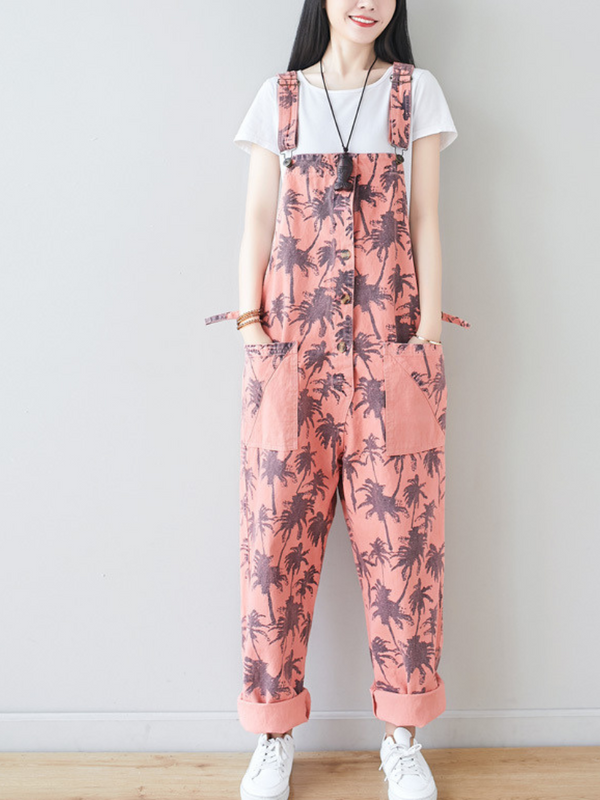 Damen Trendy Casual Pants Loose Printed Overalls Latzhose 