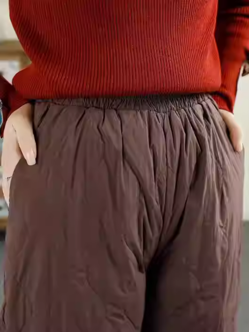 Chic Quilted Nylon Puffer Joggers, Elevated Women's Cozy Winter Pants