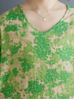 Airy Trapeze Cotton Summer Dress with Artful Print and V‑Neck