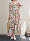 Women's Summer Printed Flower High Waist Smock Dress