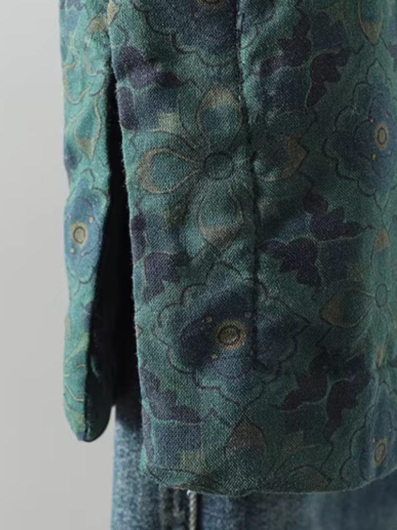 Mandarin-Collar Linen Cotton Wrap Blouse with Frog Buttons for Women