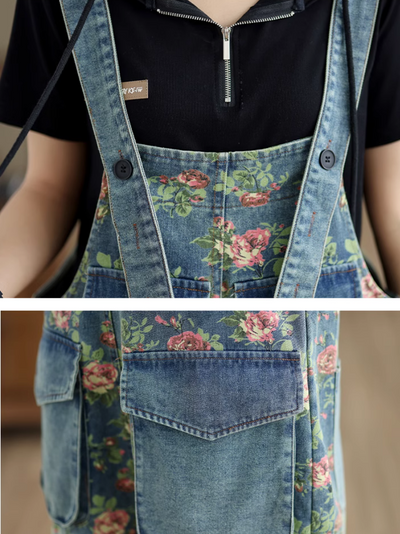 Women's Stylish Summer Look Printed Loose Flower Overalls Dungarees