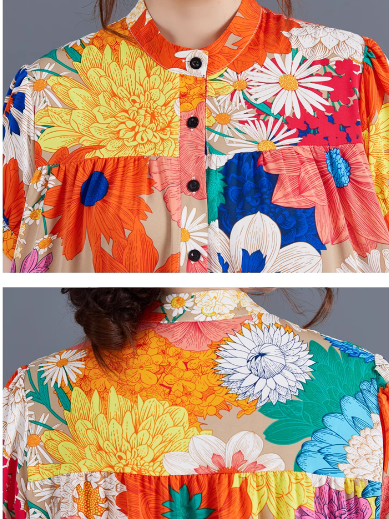 Élégance florale d'été pour femmes Grands fleurs imprimé en ligne robe A-Line