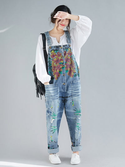 Women Breezy Summer Vibes Baggy Ripped Hole Overalls Dungarees
