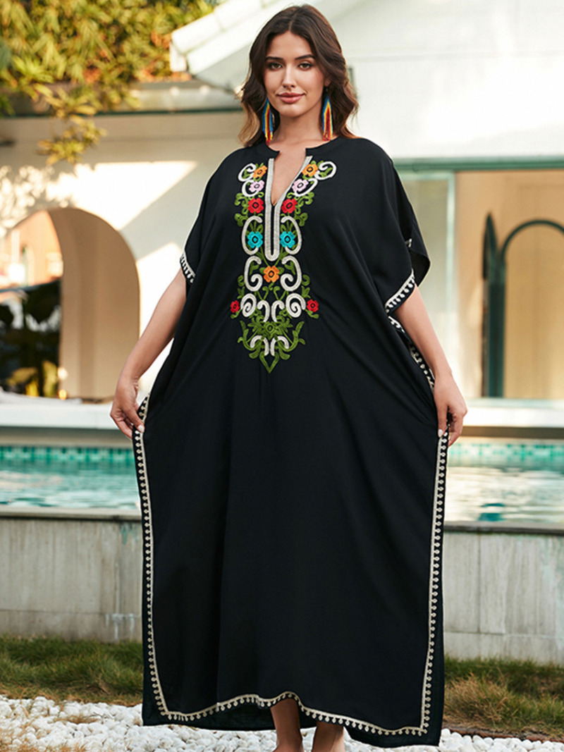 Rayon cross-frontière de la Rayon Broidered Slevees Kaftan Robe de Kaftan